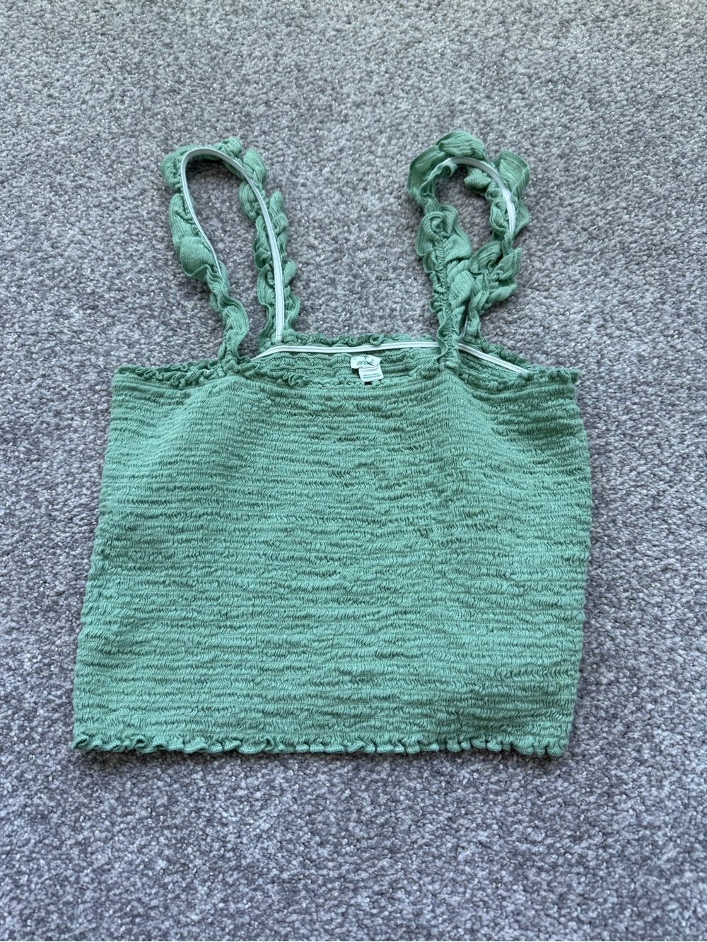 Aerie Seafoam Green Textured Ruffle-Strap Crop Cami